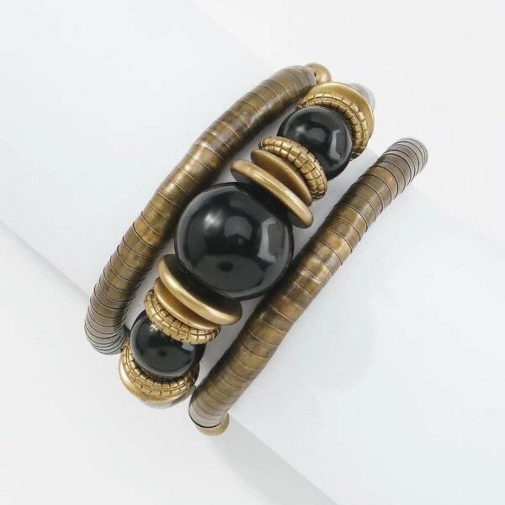 NEW Black Gold Tone‎ Wrap Boho Statement Bracelet